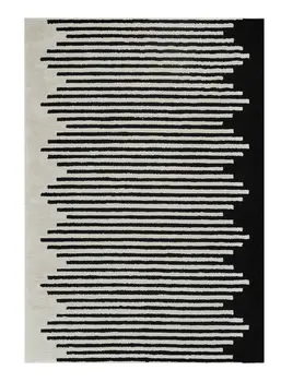 5' X 8' Cream and Black Abstract Worn Faded Area Rug