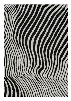 5' X 8' Cream and Black Abstract Distressed Area Rug