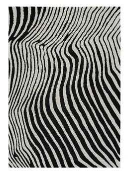 7' X 10' Cream and Black Abstract Worn Faded Area Rug