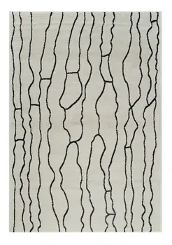 7' X 10' Cream and Black Abstract Distressed Area Rug