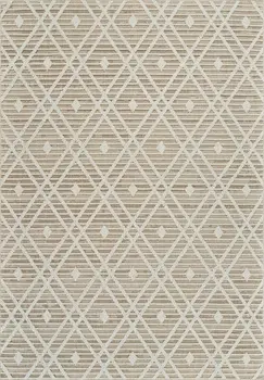 4' X 6' Cream and Brown Geometric Distressed Indoor Outdoor Area Rug