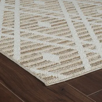 4' X 6' Cream and Brown Geometric Distressed Indoor Outdoor Area Rug