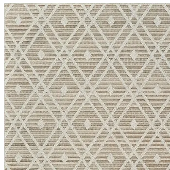 8' X 11' Cream and Brown Geometric Distressed Indoor Outdoor Area Rug