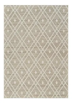 8' X 11' Cream and Brown Geometric Distressed Indoor Outdoor Area Rug