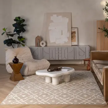 8' X 11' Cream and Brown Geometric Distressed Indoor Outdoor Area Rug