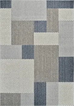4' X 6' Gray And Blue Geometric Distressed Indoor Outdoor Area Rug