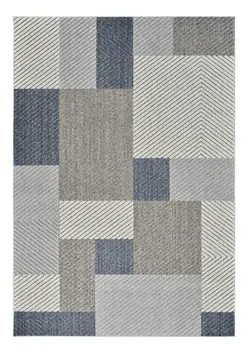 5' X 8' Gray And Blue Geometric Distressed Indoor Outdoor Area Rug