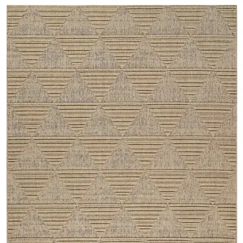 7' X 10' Beige and Brown Geometric Distressed Indoor Outdoor Area Rug