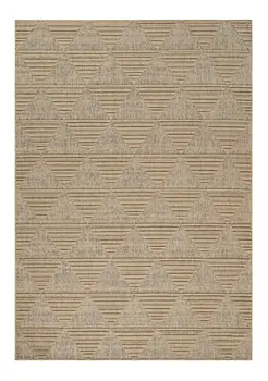 7' X 10' Beige and Brown Geometric Distressed Indoor Outdoor Area Rug