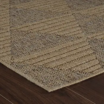 7' X 10' Beige and Brown Geometric Distressed Indoor Outdoor Area Rug