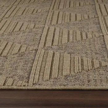8' X 11' Beige and Brown Geometric Distressed Indoor Outdoor Area Rug
