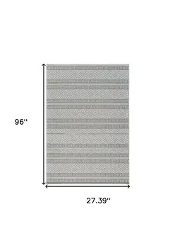 8' Beige And Gray Striped Distressed Indoor Outdoor Runner Rug