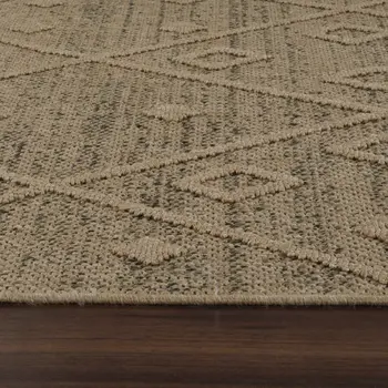 8' X 11' Beige and Brown Geometric Distressed Indoor Outdoor Area Rug