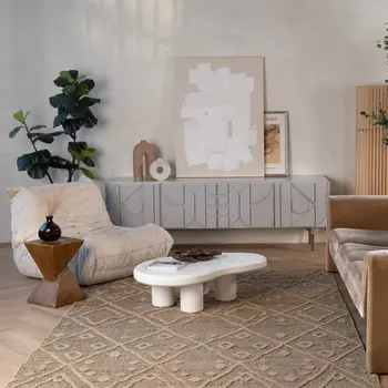 8' X 11' Beige and Brown Geometric Distressed Indoor Outdoor Area Rug