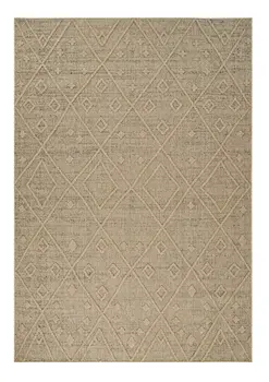 8' X 11' Beige and Brown Geometric Distressed Indoor Outdoor Area Rug