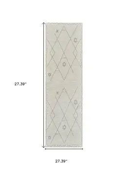 8' Cream and Beige Abstract Non Skid Runner Rug