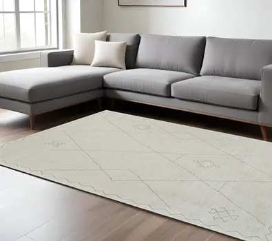 8' X 11' Cream and Beige Abstract Non Skid Area Rug