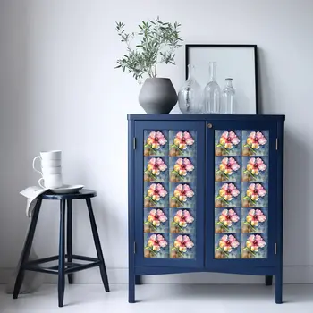 5" x 5" Yellow Steel Blue Green and Light Pink Avery Mosaic Peel and Stick Removable Tiles