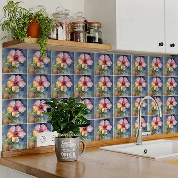 8" x 8" Yellow Steel Blue Green and Light Pink Avery Mosaic Peel and Stick Removable Tiles