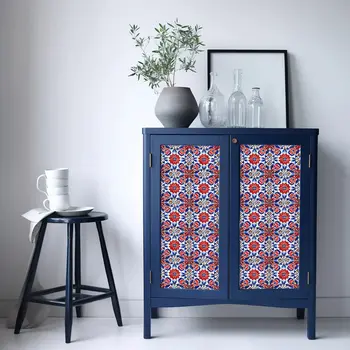 4" x 4" Red Steel Blue and White Smoke Aleck Mosaic Peel and Stick Removable Tiles