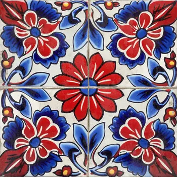 4" x 4" Red Steel Blue and White Smoke Aleck Mosaic Peel and Stick Removable Tiles
