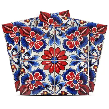 8" x 8" Red Steel Blue and White Smoke Aleck Mosaic Peel and Stick Removable Tiles