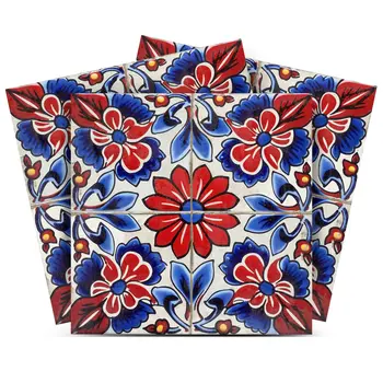 8" x 8" Red Steel Blue and White Smoke Aleck Mosaic Peel and Stick Removable Tiles