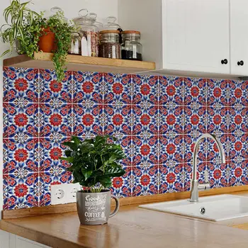 12" x 12" Red Steel Blue and White Smoke Aleck Mosaic Peel and Stick Removable Tiles