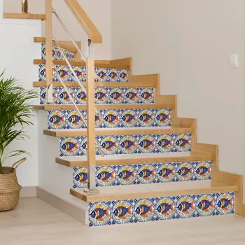 4" x 4" Blue Goldenrod Orange and White Smoke Amir Mosaic Peel and Stick Removable Tiles