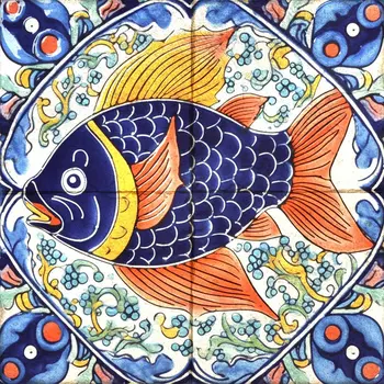 4" x 4" Blue Goldenrod Orange and White Smoke Amir Mosaic Peel and Stick Removable Tiles