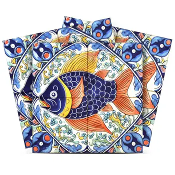 7" x 7" Blue Goldenrod Orange and White Smoke Amir Mosaic Peel and Stick Removable Tiles
