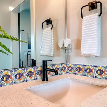 12" x 12" Blue Goldenrod Orange and White Smoke Amir Mosaic Peel and Stick Removable Tiles