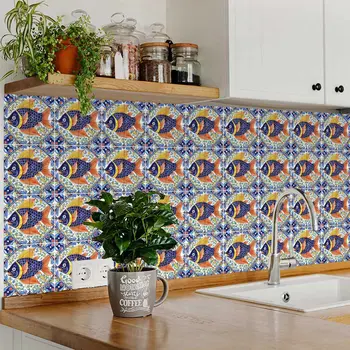 12" x 12" Blue Goldenrod Orange and White Smoke Amir Mosaic Peel and Stick Removable Tiles
