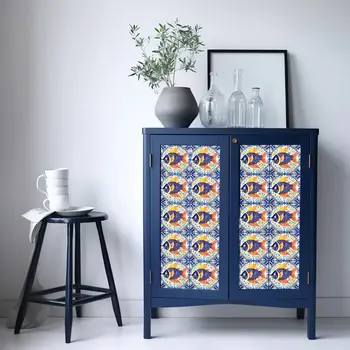 12" x 12" Blue Goldenrod Orange and White Smoke Amir Mosaic Peel and Stick Removable Tiles