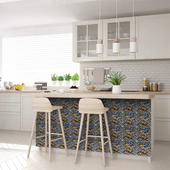 7" x 7" Blue Goldenrod Orange and White Smoke Amina Mosaic Peel and Stick Removable Tiles