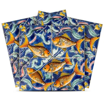 12" x 12" Blue Goldenrod Orange and White Smoke Amina Mosaic Peel and Stick Removable Tiles