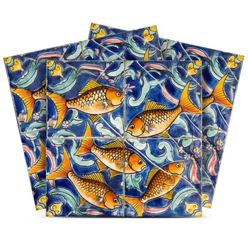 12" x 12" Blue Goldenrod Orange and White Smoke Amina Mosaic Peel and Stick Removable Tiles