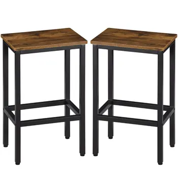 Set of Two 26" Brown and Black Steel and Wood Backless Counter Height Bar Chairs