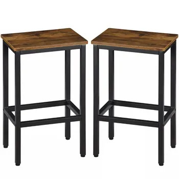 Set of Two 26" Brown and Black Steel and Wood Backless Counter Height Bar Chairs