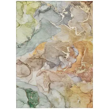 9' X 12' Gray and Gold Abstract Washable Non Skid Indoor Outdoor Area Rug