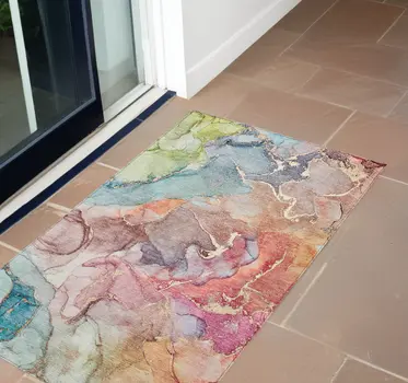 3' X 5' Blue Abstract Washable Non Skid Indoor Outdoor Area Rug