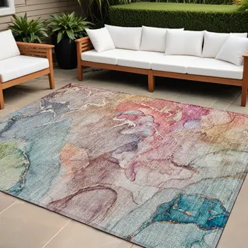 8' X 10' Blue Abstract Washable Indoor Outdoor Area Rug