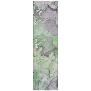 8' Runner Green Abstract Washable Non Skid Indoor Outdoor Runner Rug