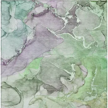 3' X 5' Green Abstract Washable Non Skid Indoor Outdoor Area Rug