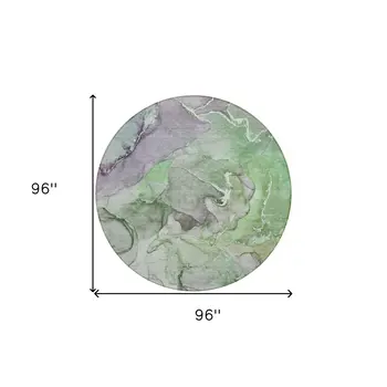 8' Round Green Round Abstract Washable Non Skid Indoor Outdoor Area Rug