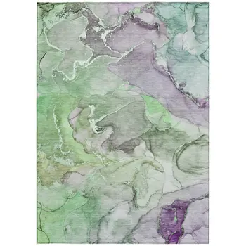 10' X 14' Green Abstract Washable Non Skid Indoor Outdoor Area Rug