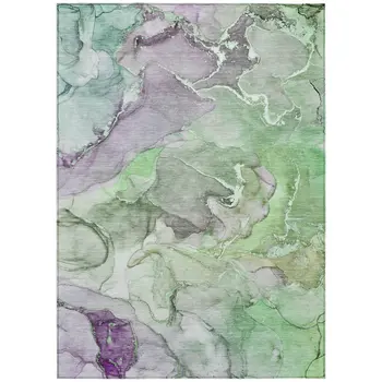10' X 14' Green Abstract Washable Non Skid Indoor Outdoor Area Rug