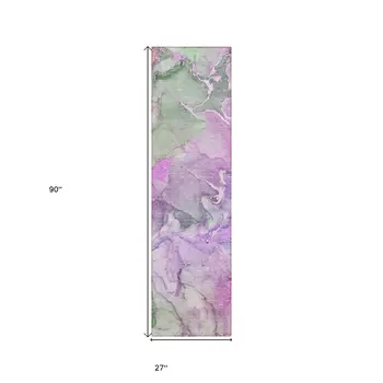 8' Runner Purple Abstract Washable Non Skid Indoor Outdoor Runner Rug