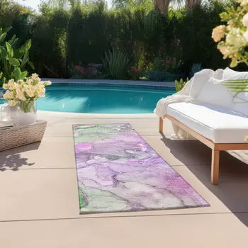 8' Runner Purple Abstract Washable Non Skid Indoor Outdoor Runner Rug