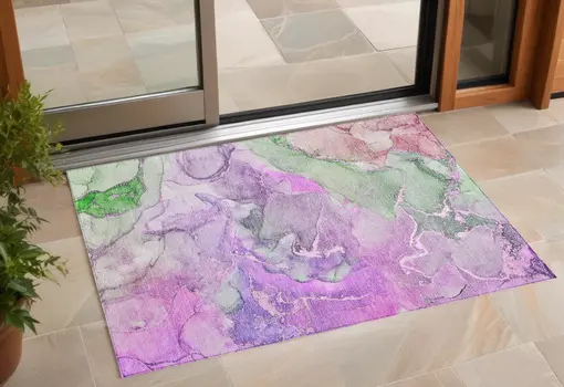 3' X 5' Purple Abstract Washable Non Skid Indoor Outdoor Area Rug